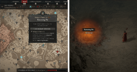 D4 Ravening Pits Map and Overworld Locations