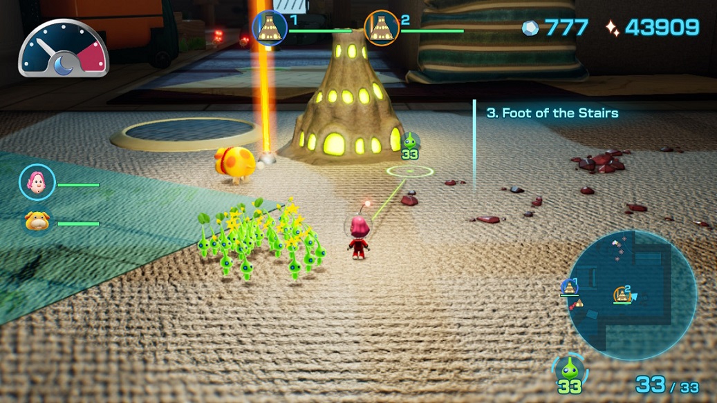 Pikmin 4 - Oatchi guarding the Orange Lumiknoll