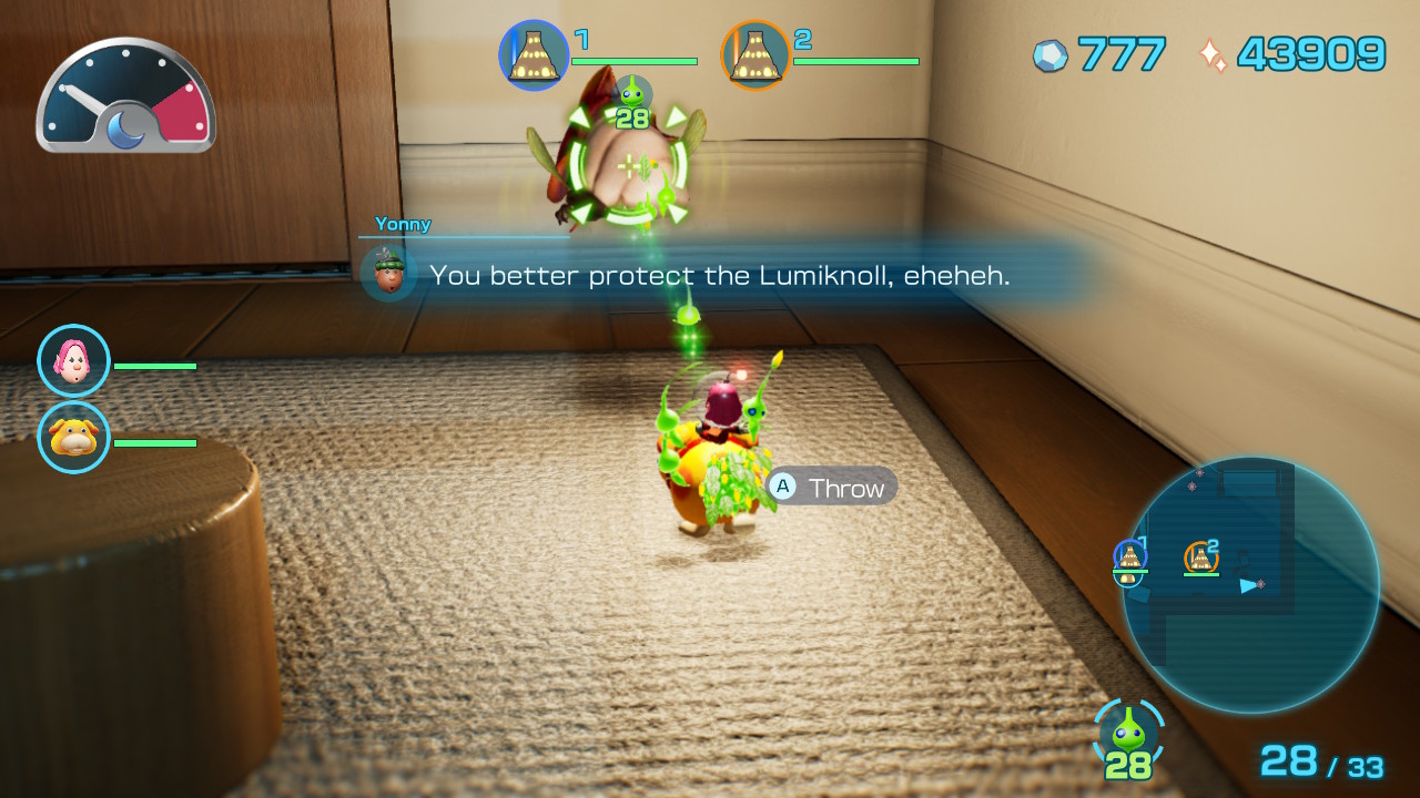 Pikmin 4 - throwing Glow Pikmin behind a Flighty Joustmite