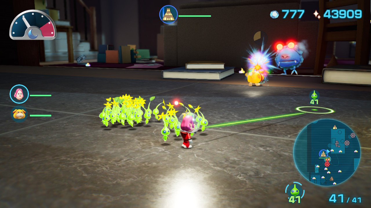 Pikmin 4 - Oatchi jumping at a Shearwig