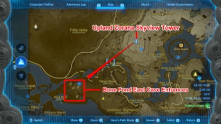 Zelda TotK Upland Zorana Skyview Tower to Bone Pond East Cave