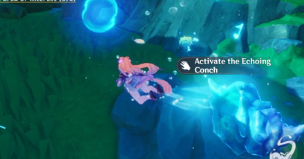 Genshin -  Lone Phantom Sail - Investigate the area of interest by using the Echoing Conch