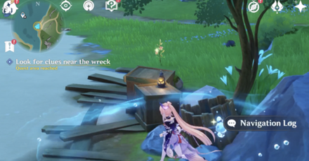 Genshin -  Lone Phantom Sail - Look for clues near the wreck which is inside the bucket