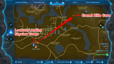 Zelda TotK Lookout Landing Skyview Tower to Crenel Hills Cave