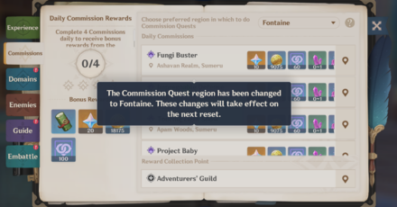 Genshin Impact - New Commission Location on Server Reset - Fontaine