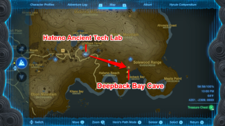 Zelda TotK Hateno Ancient Tech Lab to Deepback Bay Cave