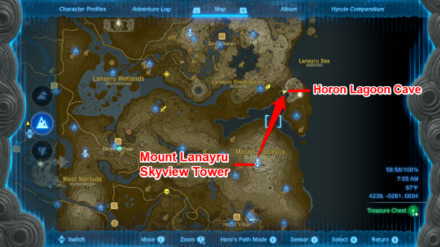 Zelda TotK Mount Lanayru Skyview Tower to Horon Lagoon Cave