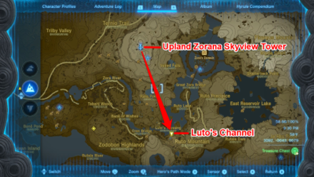 Zelda TotK Upland Zorana Skyview Tower to Luto