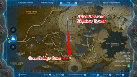 Zelda TotK Upland Zorana Skyview Tower to Oren Bridge Cave