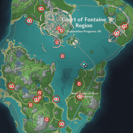 Genshin Impact - Fontaine Viewpoints Map