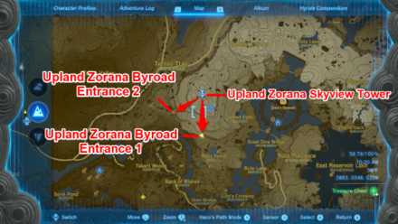 Zelda TotK Upland Zorana Skyview Tower to Upland Zorana Byroad
