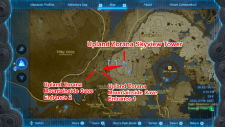 Zelda TotK Upland Zorana Skyview Tower to Upland Zorana Mountainside Cave