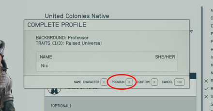 Starfield - Press B to Change Pronouns