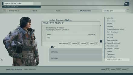 Starfield Name and Pronoun Selection