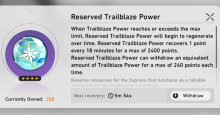 Honkai Star Rail - Reserved Trailblaze Power Recovery Rate