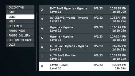 Starfield - Ingame Load Menu
