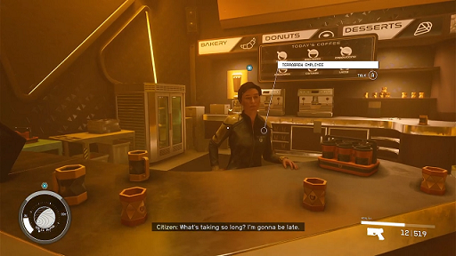 Starfield - picking up the coffee at TerraBrew