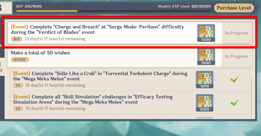 Genshin - Verdict of Blades BP Achievement