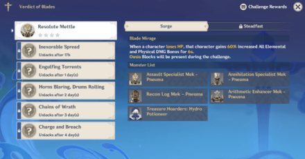 Genshin Impact - Verdict of Blades Day 1 Resolute Mettle Guide - HP Consumption