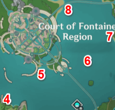 Genshin Impact - Fontaine Fishing Spots Location Map North