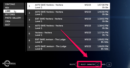 Starfield - Choose the Load Option