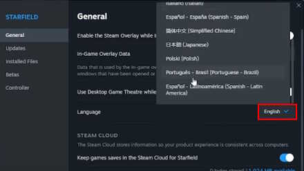 Starfield - Language Setting Drop-down
