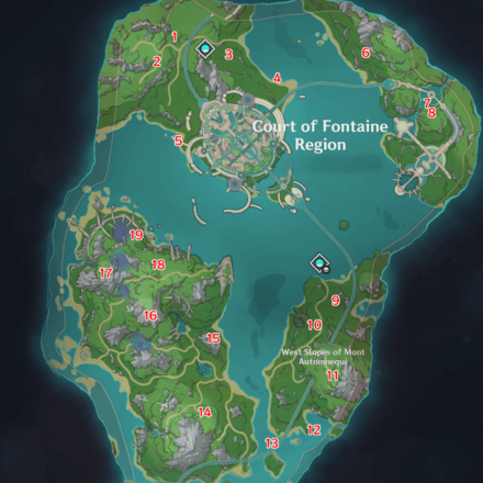 Genshin - Fontaine Remarkable Chests Surface 1 - 19 Locations