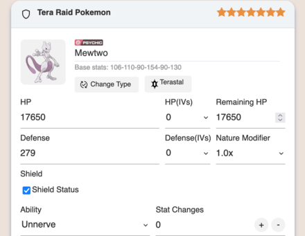 Pokemon SV Tera Raid Damage Calculator - Tera Raid Boss