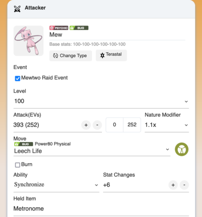Pokemon SV Tera Raid Damage Calculator - Attacking Pokemon