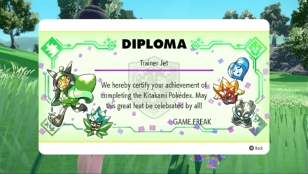 Pokemon Scarlet and Violet - Kitakami Pokedex Diploma