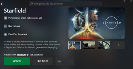 Starfield - Game Pass Update Screen
