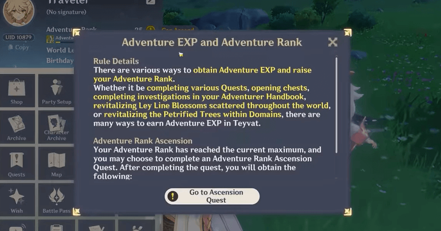 Genshin - Adventure Rank Ascension Quest Explanation