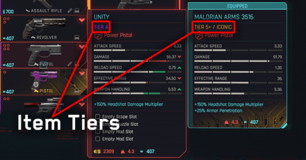 Cyberpunk 2077 Phantom Liberty - Item Tiers