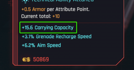 Cyberpunk 2077 Phantom Liberty - Carrying Capacity Bonus from Cyberware