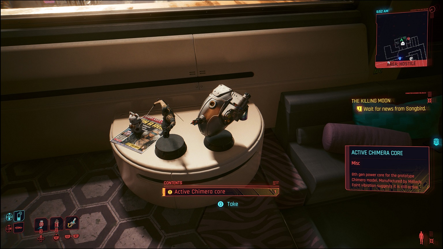 Cyberpunk - displaying the Chimera Core in the apartment