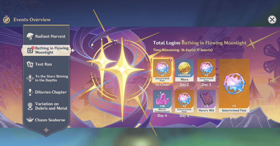 Genshin - Bathing in Flowing Moonlight - Login to Unlock Daily Reward