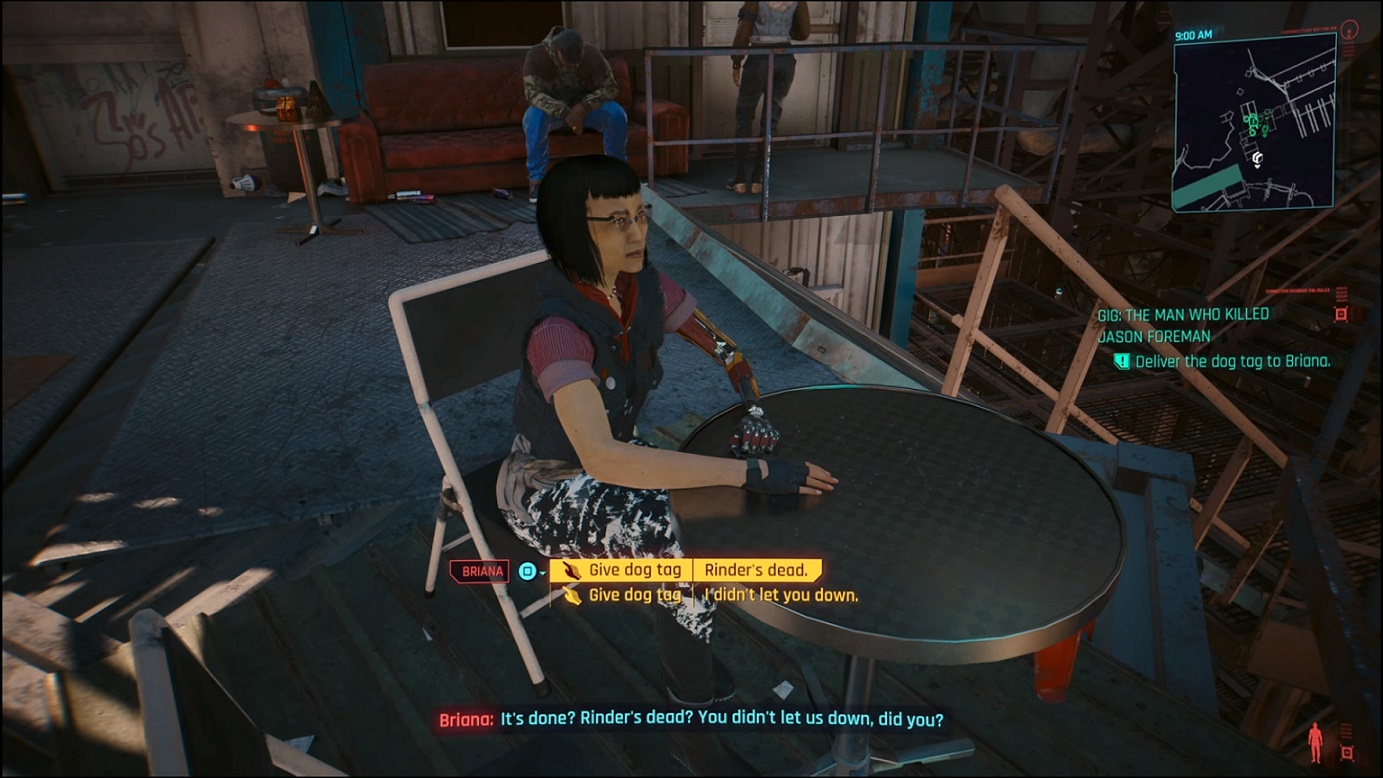 Cyberpunk - giving the dog tag to Briana