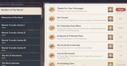 Genshin - Thanks For Your Patronage Achievement