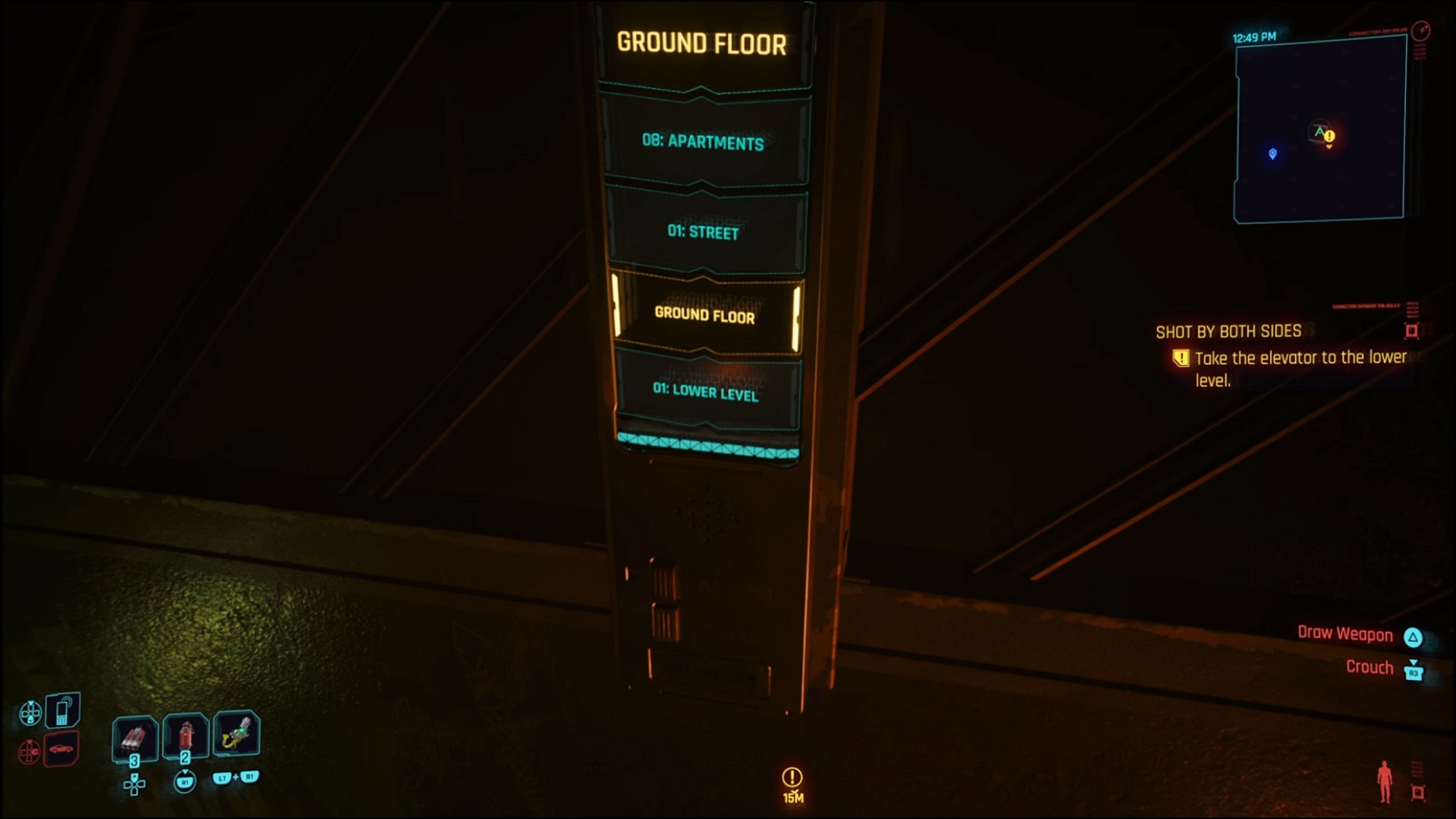 Cyberpunk - taking the elevator to the lower level