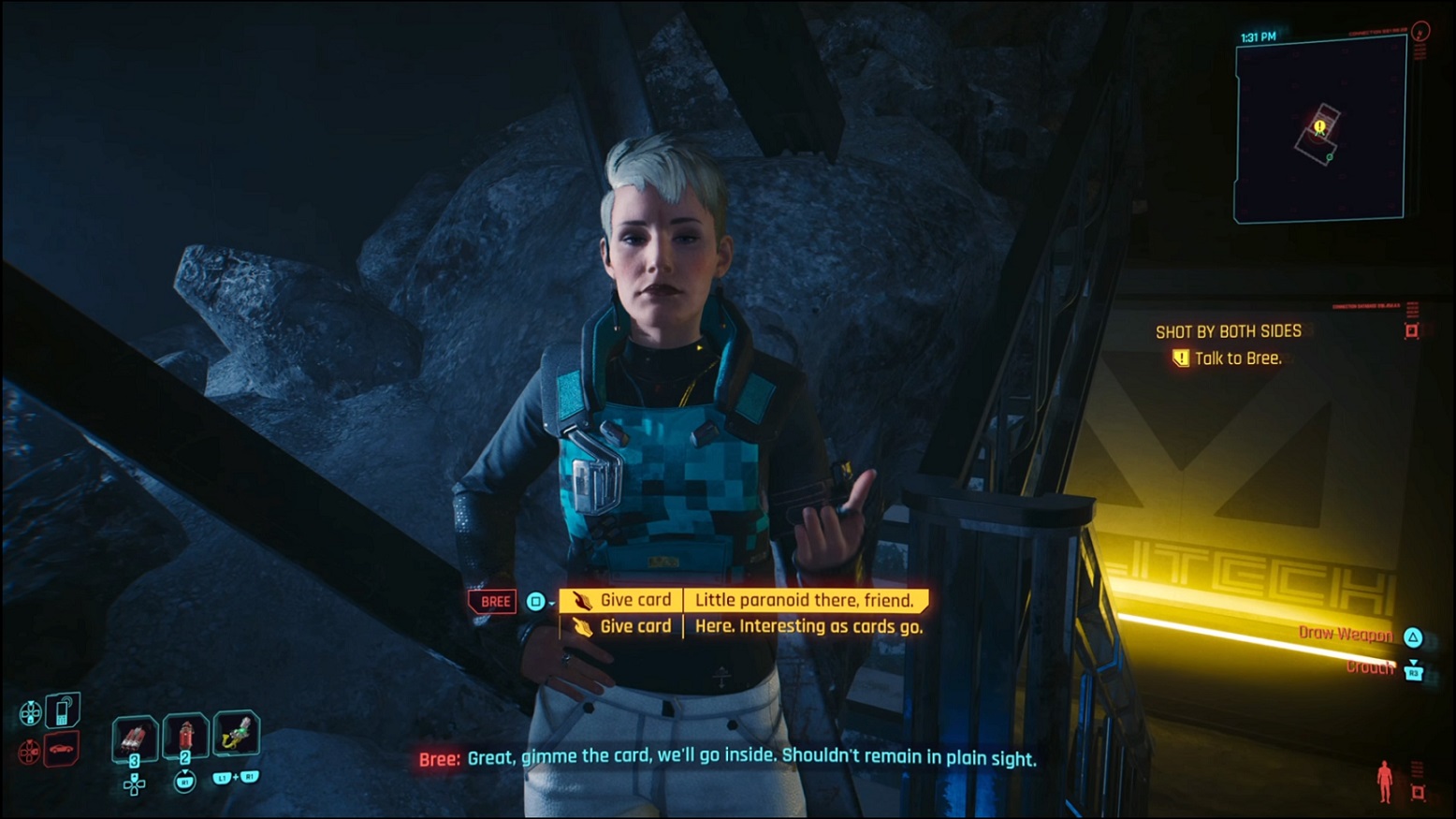 Cyberpunk - giving the card to Bree