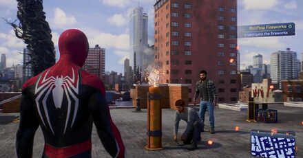 Spiderman 2 PS5 - Rooftop Fireworks in-game view