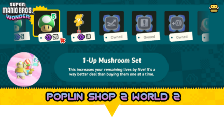 Mario Wonder - Poplin Shop 2 Fluff-Puff Peaks (World 2) Items