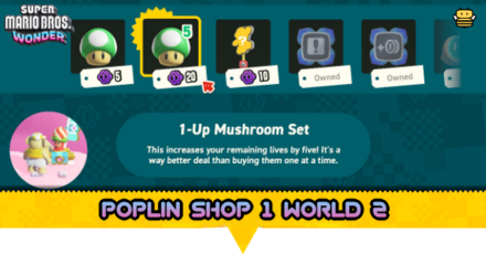 Mario Wonder - Poplin Shop 1 Fluff-Puff Peaks (World 2) Items