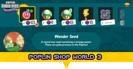 Super Mario Wonder - Poplin Shop Shining Falls (World 3) Items