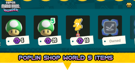 Super Mario Wonder - Poplin Shop Fungi Mines (World 5) Items