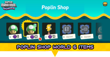Mario Wonder - Poplin Shop Deep Magma Bog (World 6) Items