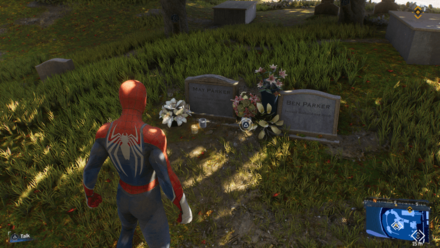 Spider-Man 2 - You Know What To Do Trophy in-game view (Aunt May and Uncle Ben grave)