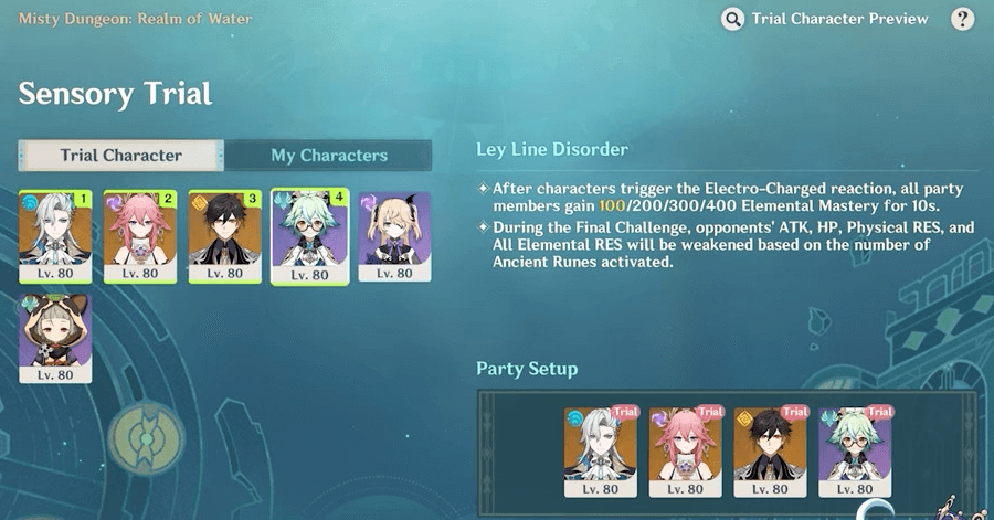Genshin - Misty Dungeon Realm of Water - Use Trial Characters