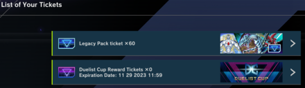 Master Duel - List of Tickets Available