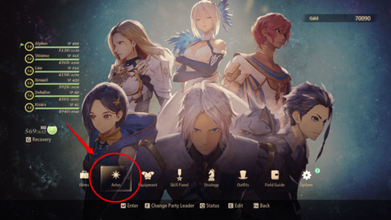 Tales of Arise - Artes Sub-Menu